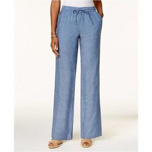 Washable Linen Baggy Denim Blue Charter Club Relaxed Pull On Summer Casual Pants